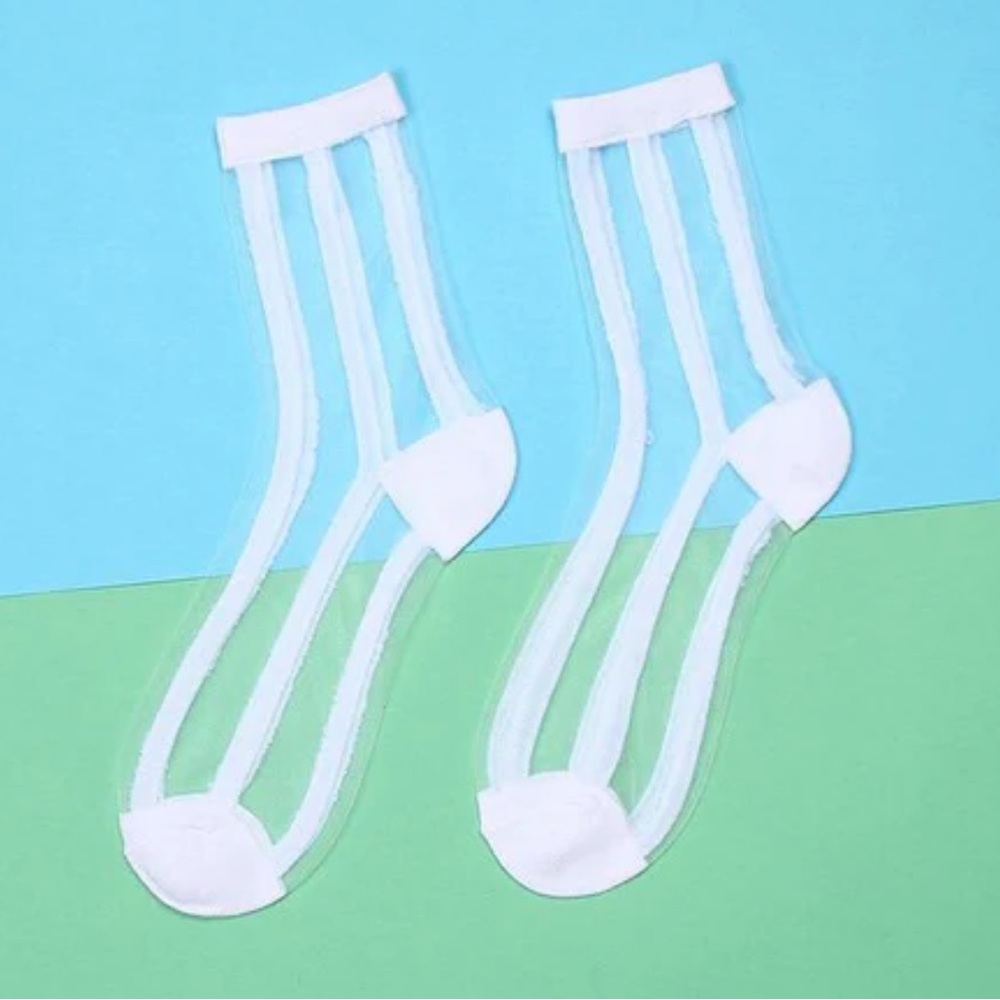 NWT Sheer Mesh & White Vertical Stripe Lightweight Mid-Calf Tube Socks